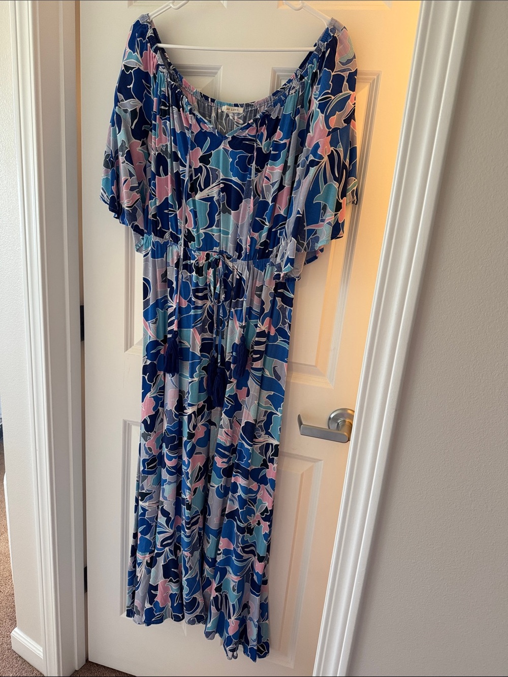 Label of Love XL Off‑shoulder Floral Maxi Dress in Navy, Blue, Pink